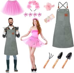 Conjunto de 2 fantasias de casal para adultos, fantasias de Halloween combinando, fantasia de jardineiro e rosas, cosplay para mulheres, homens, amigos, cosplay, festa