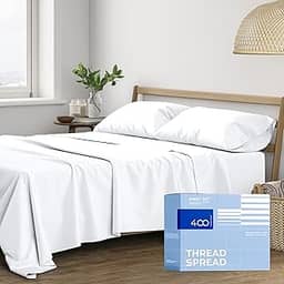 THREAD SPREAD 400 fios, lençóis 100% algodão, tecido de cetim queen série Glee, conjunto de cama de 4 peças decorado com bolso profundo, lençóis de algodão de qualidade egípcia estilo hotel de luxo