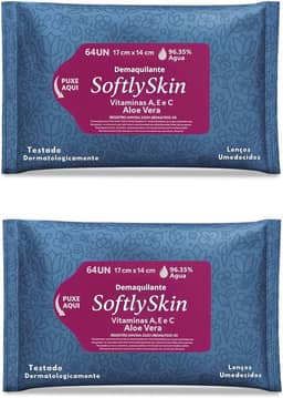128Un Demaquilante Lenço Umedecido Softly Skin - Com Vitamina E - Suave e Eficiente para Remover Maquiagem e Impurezas