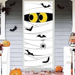 Linda capa de porta de Halloween, decorações de porta de Halloween, decorações de parede de Halloween, decorações de Halloween para porta da frente, faixa de porta de múmia para Halloween, ambientes