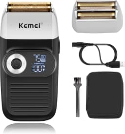 Kemei Barbeador Elétrico Profissional Foil para Homens Navalha com Aparador Careca Barbeador Sem Fio Recarregável Display LED 2 em 1