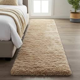 Tapete Passadeira Peludo 2,00 × 0,60 m – Shaggy Super Peludo Felpudo, Antiderrapante, Antialérgico, 100 % Poliéster, Alta Maciez para Quarto, Sala, Corredor (Bege)