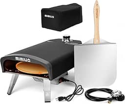 Mimiuo Forno de pizza a gás portátil preto com pedra de pizza de 33 cm e descasca dobrável de pizza – Kit de grelha a gás com sistema de rotação automática (Tisserie G-Oven Series) – Patente global