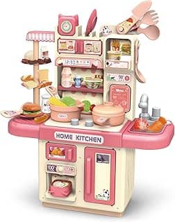 Cozinha Infantil Brinquedo Com Luz e Som 33 Acessórios Sai Água de Verdade (Rosa)