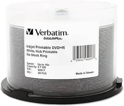 Verbatim DVD+R 4,7 GB 16X DataLifePlus Branco Inkjet Printable, Hub Printable - 50pk Spindle - 94917, Branco