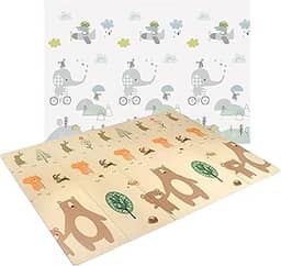 Shaolong Tapete Térmico Infantil Atividades Dupla Face Dobrável Macio 8mm 150x200cm (Urso/Elefante)