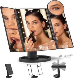 Espelho de Maquiagem com Luzes LED, Espelho de Mesa com Led, Espelho de Mesa com Led, 2 x 3 x 10x Espelho de Maquiagem Dobrável com Cabo USB