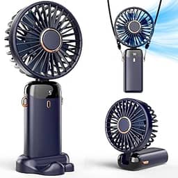 Koonie Ventilador portátil portátil, ventilador operado por bateria com base, 8 horas, display digital, 5 velocidades, 90° ajustável, mini ventilador recarregável para ambientes externos e internos