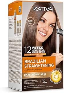 Kativa Kit natural de alisamento brasileiro, 12 semanas de alisamento profissional, com óleo de argan orgânico, manteiga de karité, queratina vegetal e aminoácidos para todos os tipos