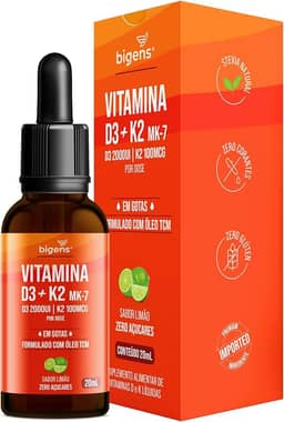 Vitamina D3 + K2 MK-7, em Gotas, D3 2000UI | K2 100mcg, sabor limão, 20ml, Biogens