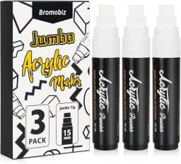 3 marcadores de pôster jumbo brancos, ponta de feltro grossa de 15 mm de largura, marcadores grandes de tinta acrílica para pintura em madeira, pedras, parede, plástico e metal, perfeitos