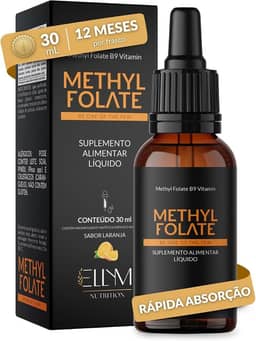 Vitamina B9 Metilfolato em Gotas Sublingual 30 mL ELLYM NUTRITION Sabor Laranja O Ácido Fólico Auxilia na Formação do Tubo Neural do Feto Durante a Gravidez (30 mL)