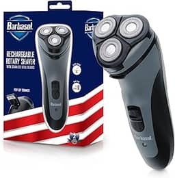 Barbasol Barbasol Barbasol, barbeador rotativo elétrico recarregável com lâminas de aço inoxidável, aparador pop-up, barbeador elétrico sem fio, barbear, carga completa de 8 horas oferece tempo de