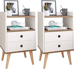 Conjunto Mesa de Cabeceira Kit Mesinha Canto Quarto Lateral Cama 2 Gavetas Organizadoras Retrô Quarto - Dream RPM