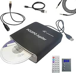 POSSPO Júpiter Cd Dvd Player para Carro com Porta Usb Porta Aux, Cd Player Externo Portátil Que Se Conecta Ao Carro, Laptop, Desktop, Tv, Computador Mac, Ligar e Usar - Atualizado com Cabo de Extensão