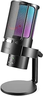 FIFINE Microfone USB para jogos PC,Streaming Podcast Mic com 4 padrões polares,mudo,saída para fones de ouvido,microfone condensador RGB para gravação vocal - A8PLUS