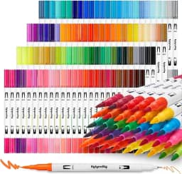 Kit Brush Pen 100 Cores 2 em 1 – Canetas Dupla Ponta (Pincel e Fina) para Lettering, Ilustração, Pintura e Material Escolar