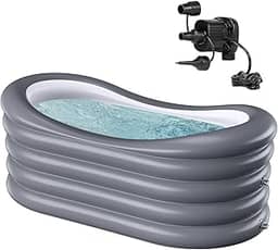 BINYUAN Banheira inflável para adultos - Banheira de hidromassagem dobrável portátil com bomba elétrica, design de banho quente e gelo, dobrável para 1-2 pessoas, PVC durável - fácil de inflar