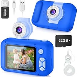 ARNSSIEN Brinquedo com câmara para crianças com lente de 180°Flip, máquina fotográfica digital para crianças de 2,4 polegadas, prenda de Natal/aniversário para rapariga de 4-12 anos, rapaz
