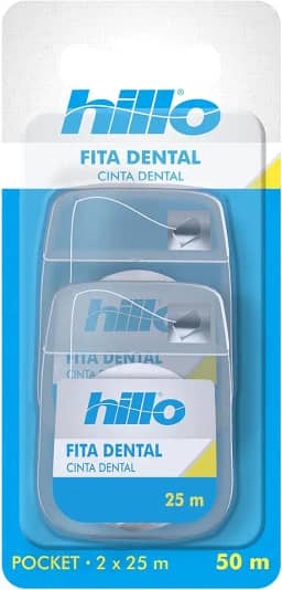 Hillo Fita Dental de Bolso, 2 Unidades de 25 Metros, Portátil e Prática para o Dia a Dia, com Maior Largura e Mais Superfície de Contato