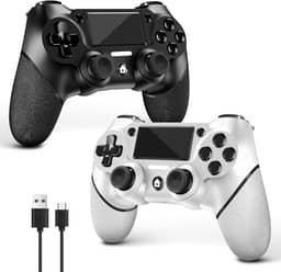 AceGamer 2 Pack for PS4 Controller, Wireless Controller for PS4/Pro/Slim/PC, with Non-Slip Grip of Both Sides and 2 USB-C Cable! (Black and White)