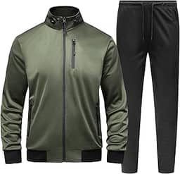 Conjunto de agasalho esportivo masculino com zíper completo, moda para treino, jaqueta e calça de manga comprida, roupa de 2 peças