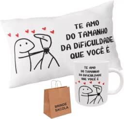 Kit Caneca e Almofada Flork Meme Te Amo Namorados