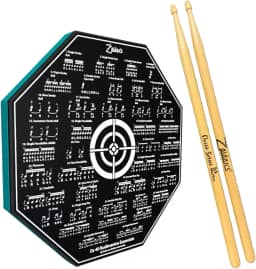 Kit Pad Estudo Bateria Praticável 8 Polegadas Ou 20cm Rudimentos Essenciais + Par de Baquetas Classic Series Zaidan's By Spanking (5A)