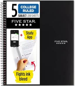 Caderno espiral Five Star 72081 + app de estudo, 200 folhas, 28 x 21 cm, preto