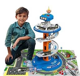 Pista de Carrinhos Infantil Brinquedo Corrida Posto Com Luz e Som (Azul)