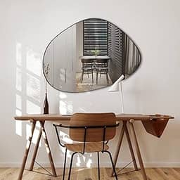 Espelho Orgânico Grande 60x80cm de Parede Lavabo Banheiro Sala Quarto Acabamento em Couro Ecológico 3cm - Modelo Pinterest Nuvem Caramelo