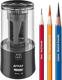 AFMAT Apontador de lápis elétrico para artista, ponta super longa de 8-17 mm, parada automática e afiação rápida, apontador de lápis de ponta longa, apontador de lápis de artista Plug in para lápis de