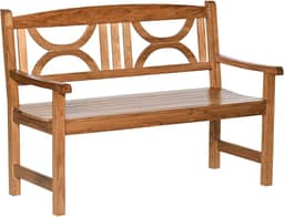 Outsunny Banco de madeira maciça exterior de 2 lugares, 123 x 61 x 89,5 cm, banco de jardim com encosto decorativo e apoio de braços para terraço, varanda, pátio, carga 250 kg natural