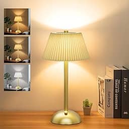 Luminária de Mesa LED com Base Metálica, 3 Temperaturas de Cor, Controle por Toque, Abajur de Tecido Bege, USB 3V, Branco