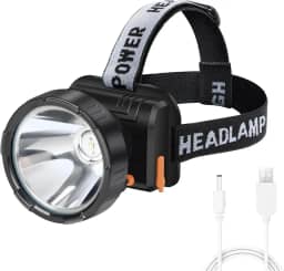 Lanterna de cabeça recarregável – Refletor super brilhante com 2 modos – Lanterna LED para acampamento, pesca, caminhada