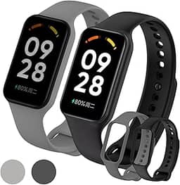 kIT 2 Pulseira Compativel Para MI Band 8 Active Preto e Cinza Chumbo Bracelete em Silicone TPU Regulavel Macia Confortavel