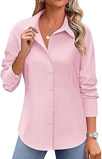 Camisas sociais femininas de botão, caimento justo, manga comprida, gola redonda, sem rugas, para trabalho e escritório