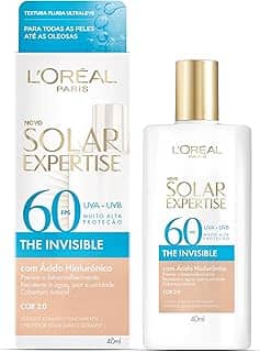 L'Oréal Paris Solar Expertise, Protetor Solar Facial The Invisible Fluido FPS60 com Ácido Hialurônico e Tecnologia NETLOCK, Alta Proteção Solar com Ação Anti Idade, Cor 2.0 40g