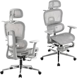 Cadeira de Escritório, Design Ergonômico com Suporte Lombar Independente, Malha Respirável, Encosto de Cabeça Ajustável e Encosto do Assento com Altura Regulável (Cinza)