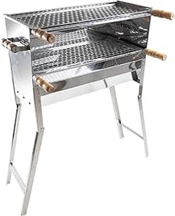Churrasqueira Para Espetinho Inox a carvao Dobravel Portatil 60x25x90 Grelhas Inox Moeda