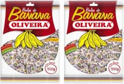 Bala de Banana Oliveira Kit 2 Pacotes de 500g – Doce Tradicional Macio e Saboroso