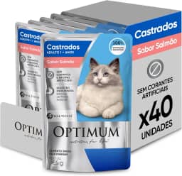Pack Ração Úmida Optimum Sachê para Gatos Adultos Castrados Sabor Salmão 85g - 40 unidadaes