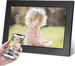 KASTISS Moldura de fotos digital WiFi de 10,1 polegadas, 1920 x 1200 HD IPS moldura de fotos inteligente em nuvem com armazenamento de 16 GB, rotação automática, troca instantânea de fotos e
