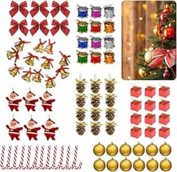 Kit 84 Enfeites de Natal Completo - Bolas, Laços, Sinos e Muito Mais - Decore Sua Árvore com Estilo e Praticidade