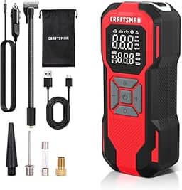 CRAFTSMAN Compressor de ar portátil para inflador de pneu, mini bomba de ar sem fio para pneus de carro com medidor digital de pressão de pneu, bomba de ar alimentada por bateria de 6000 mAh, pressão