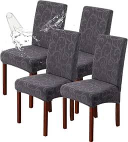 Genina Capas de cadeira de sala de jantar impermeáveis para sala de jantar, capa protetora de cadeira de cozinha, removível, lavável (4, estampa floral - cinza escuro)