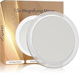Luxo Espelho de aumento 15X com ventosa - Use como espelho de viagem ou espelho de maquiagem com ampliação para banheiro - Espelho de maquiagem com ampliação