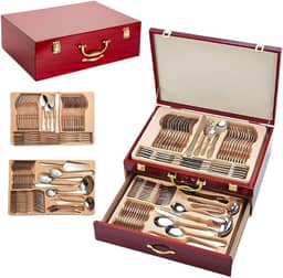 Faqueiro Inox Luxo 84 Peças Dourado com Maleta