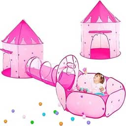 Barraca Infantil Estrela Rosa, Cabana Menina e Menino, Casinha 3 em 1 Com Toca Túnel e Cesta Basquete para Uso Interno e Ar Livre (Coração Rosa)