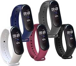 Kit 5 Pulseiras Compativel MI Band 3 e 4 Cores Preto Azul Cinza Vinho Marsala Branco Bracelete Silicone Com Pino Resistente
